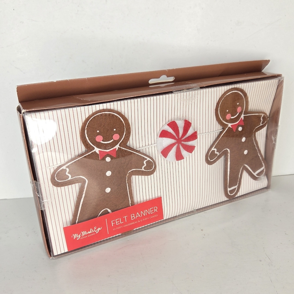 Felt Gingerbread Garland Banner Boy Girl Peppermint Candy Canes Christmas Decor - Picture 6 of 8